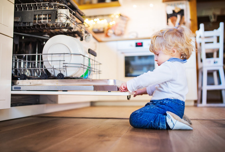 Child Getting Into Dishwasher