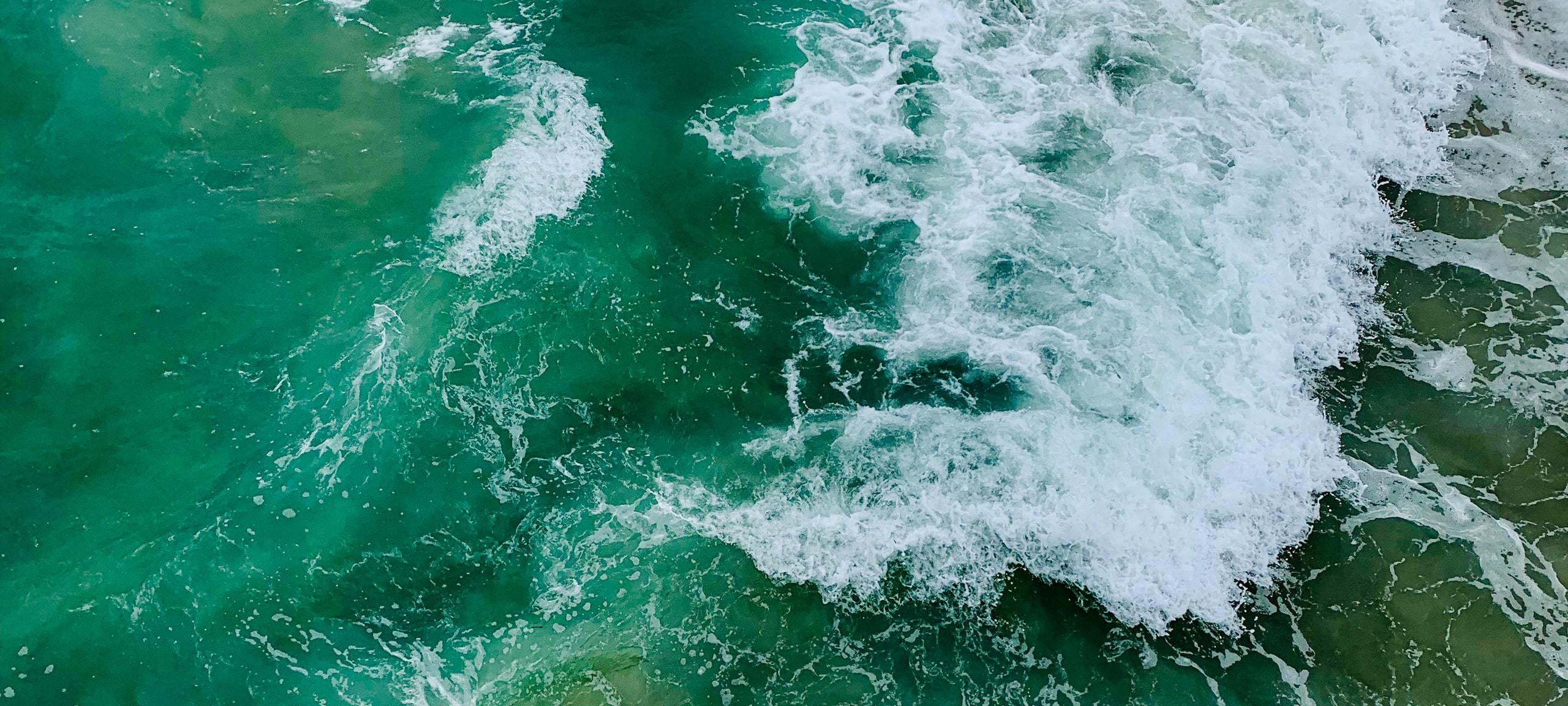 Crashing aerial view of blue waves, New Jersey Shore