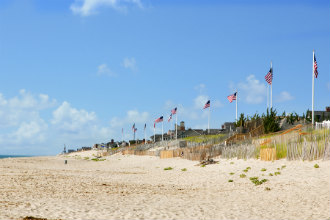 Rental properties lining the sunny beach dunes in Bay Head, NJ