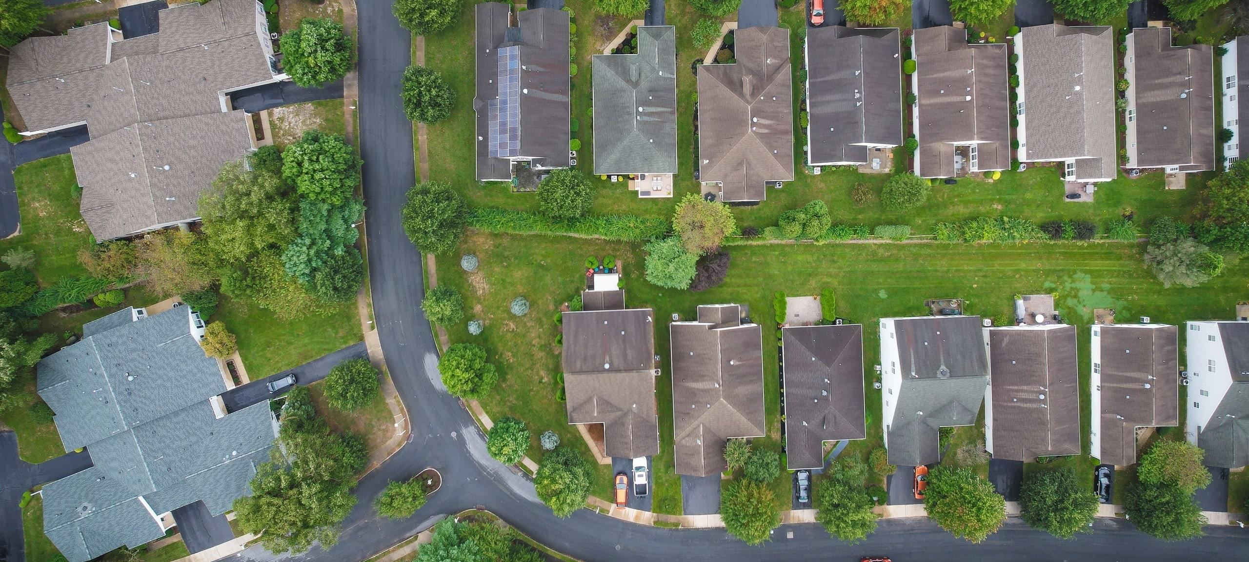 Aerial view of Lakewood, NJ residential street