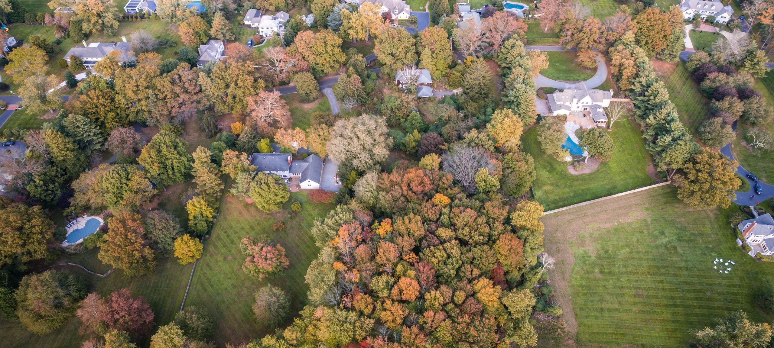Aerial view of luxury homes near Little Silver, NJ