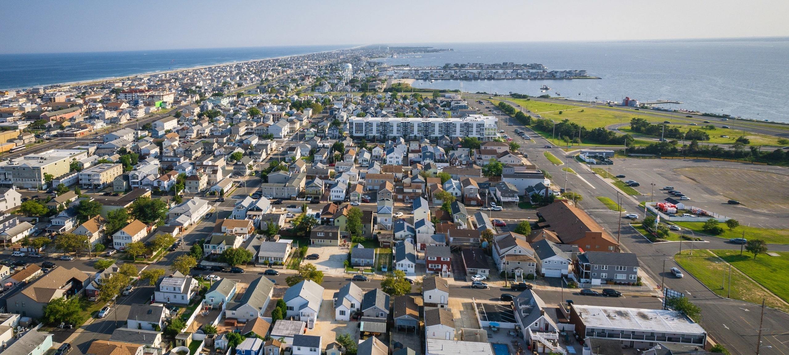 Aerial view of Seaside Park, NJ during a sunny summer day