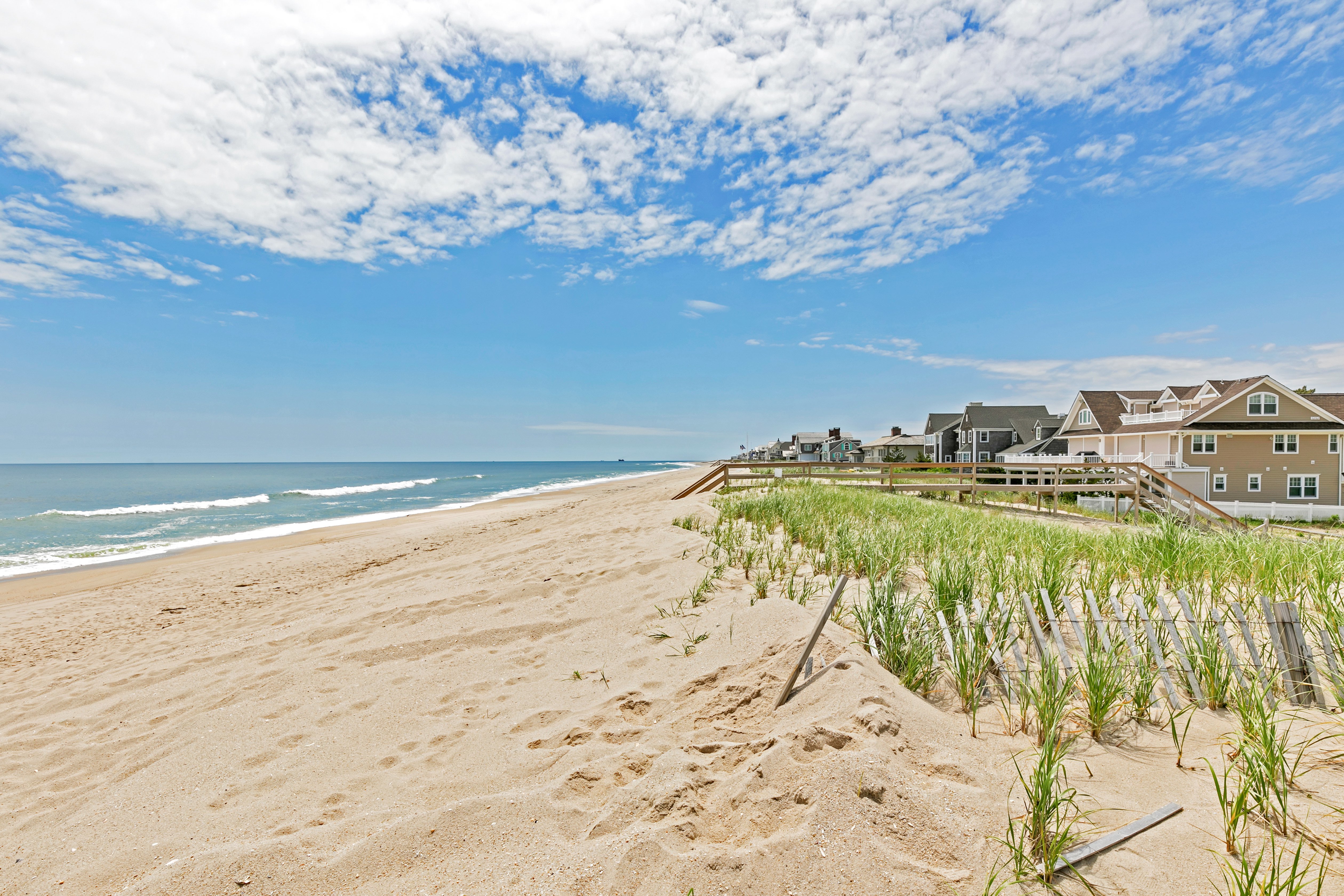 View of the sunny beach in Mantoloking, New Jersey
