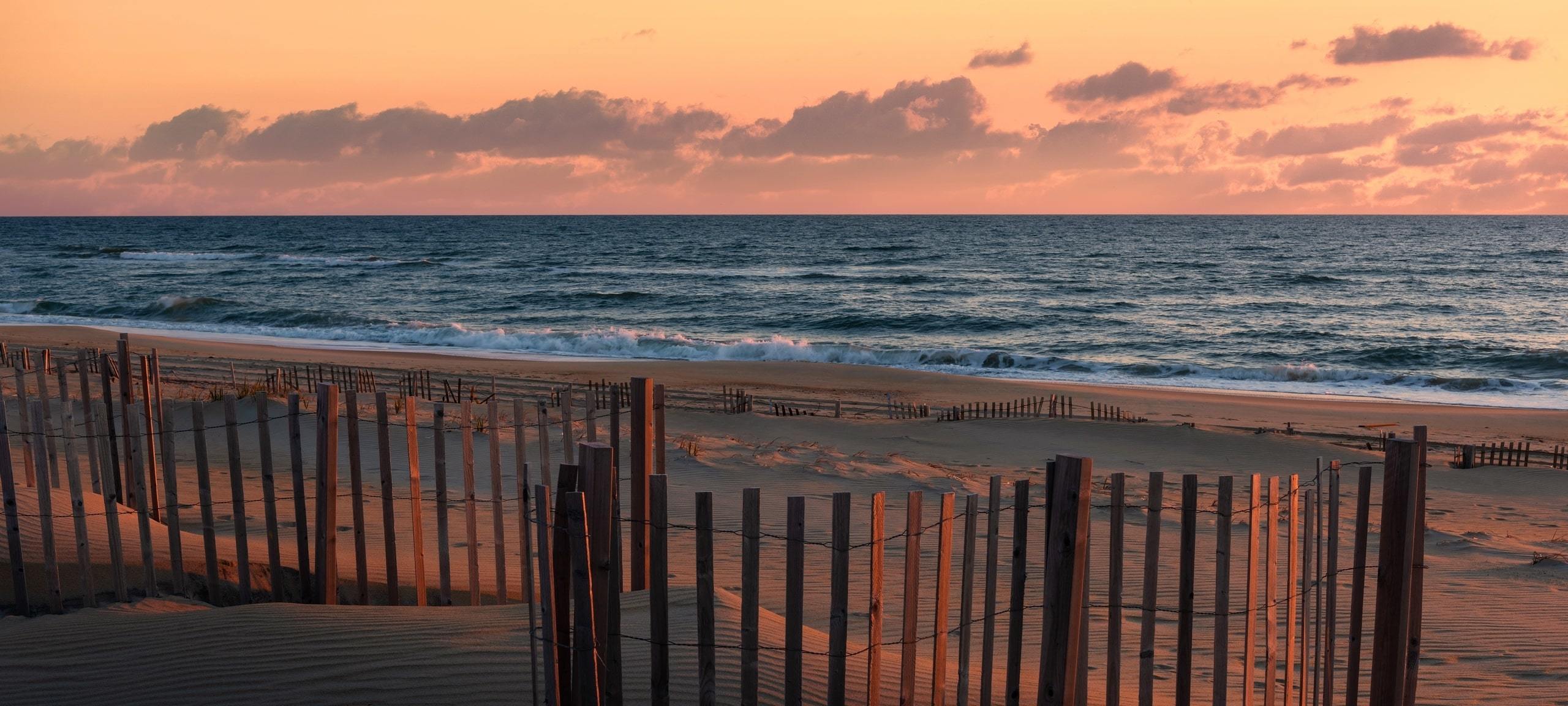 Sand dunes and beach during sunrise, Avon-By-The-Sea, NJ