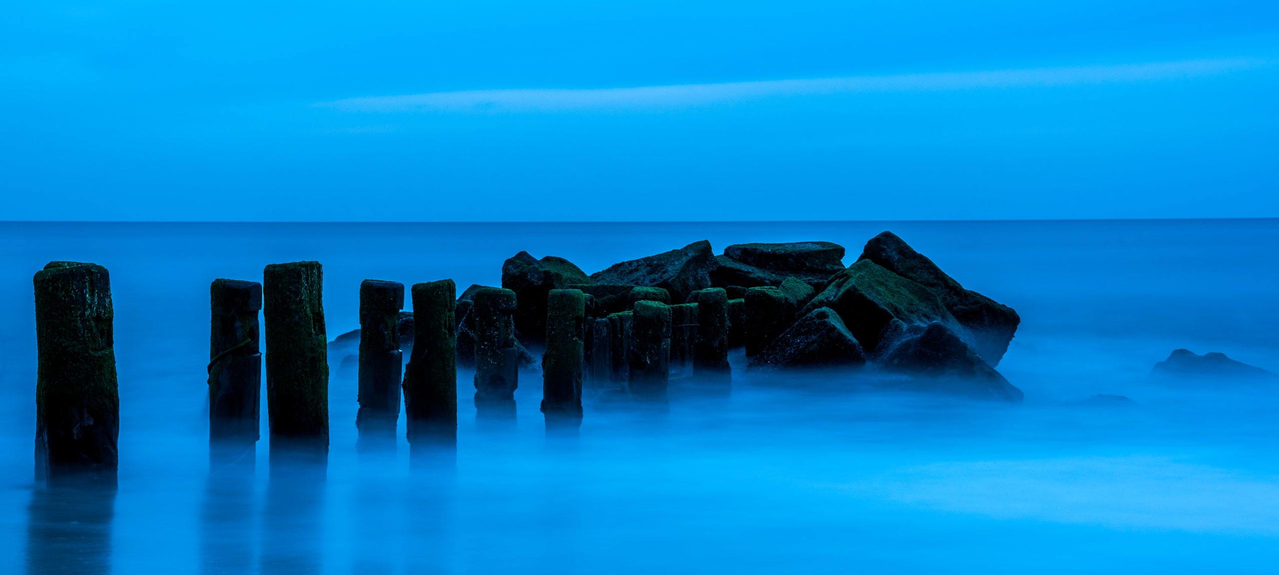 Blue hour over the old pier and shore in Bay Head, NJ