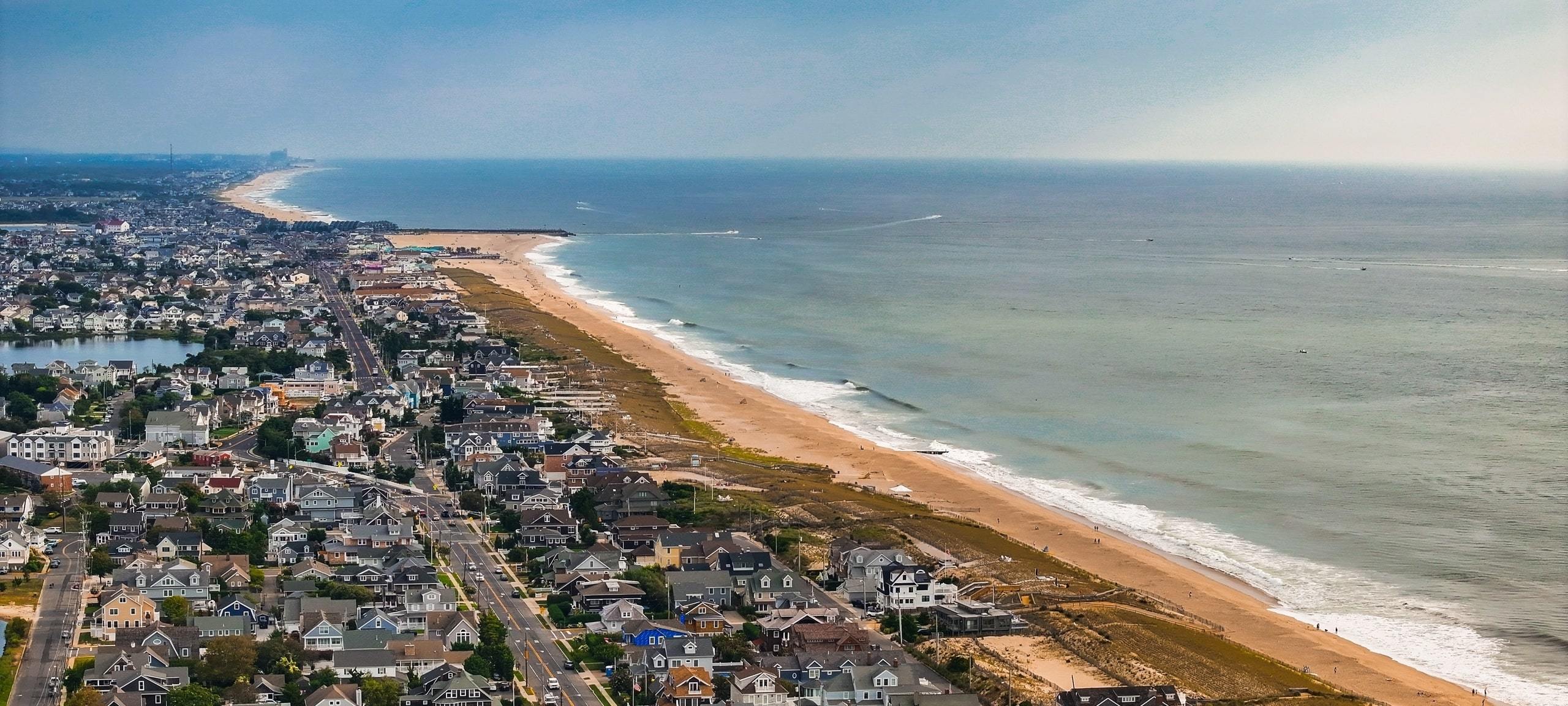 Aerial view of beach at Bay Head, NJ during summertime