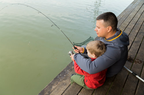 father son fishing, Manasquan reservoir