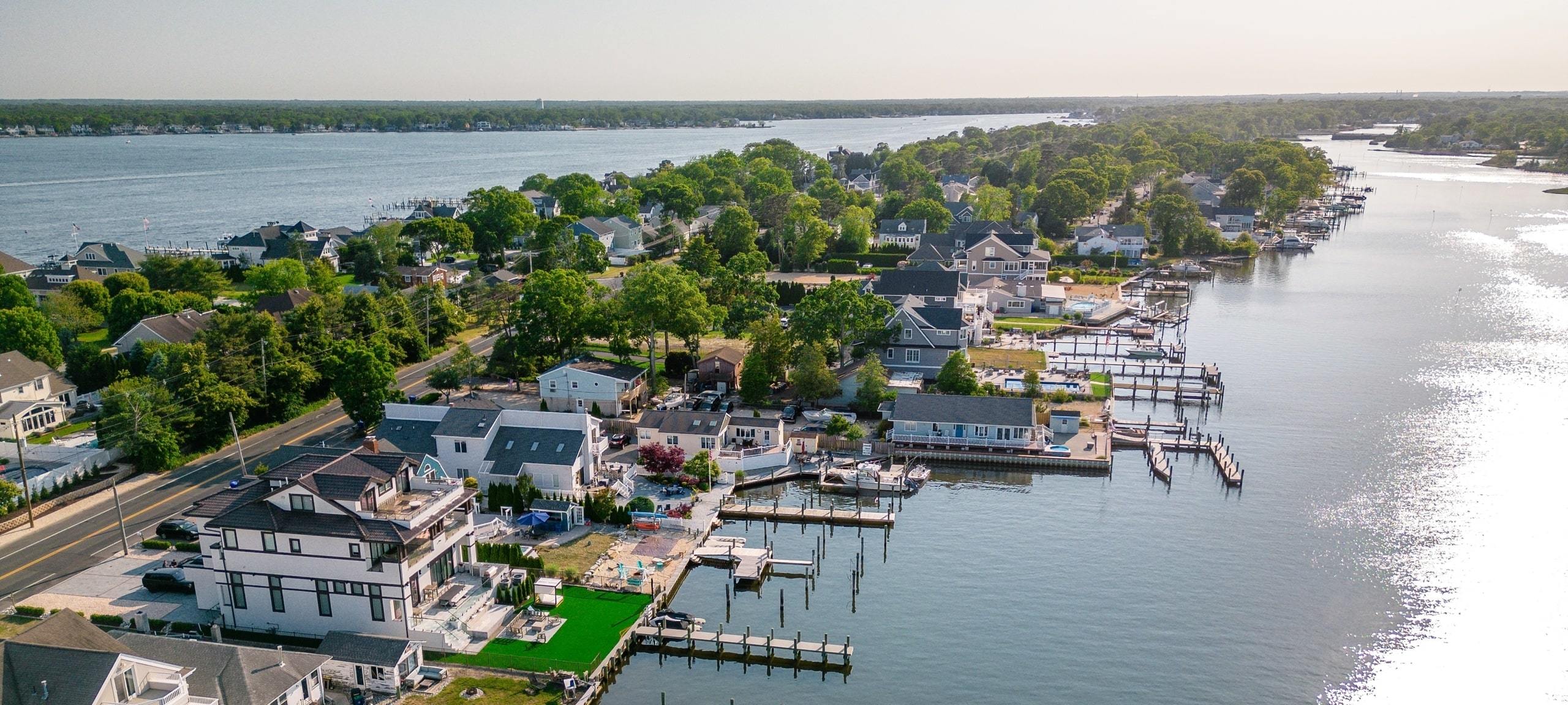Aerial view of luxury waterfront homes in Brick, Jersey Shore