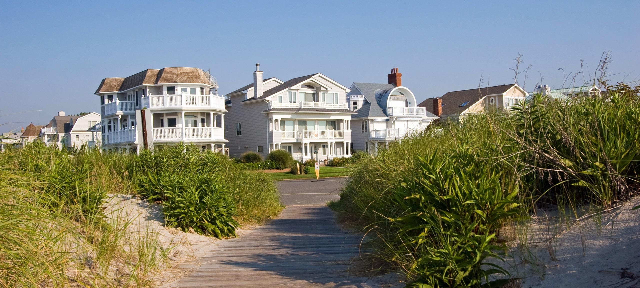 Boardwalk leading up to luxury homes in the Jersey Shore, NJ
