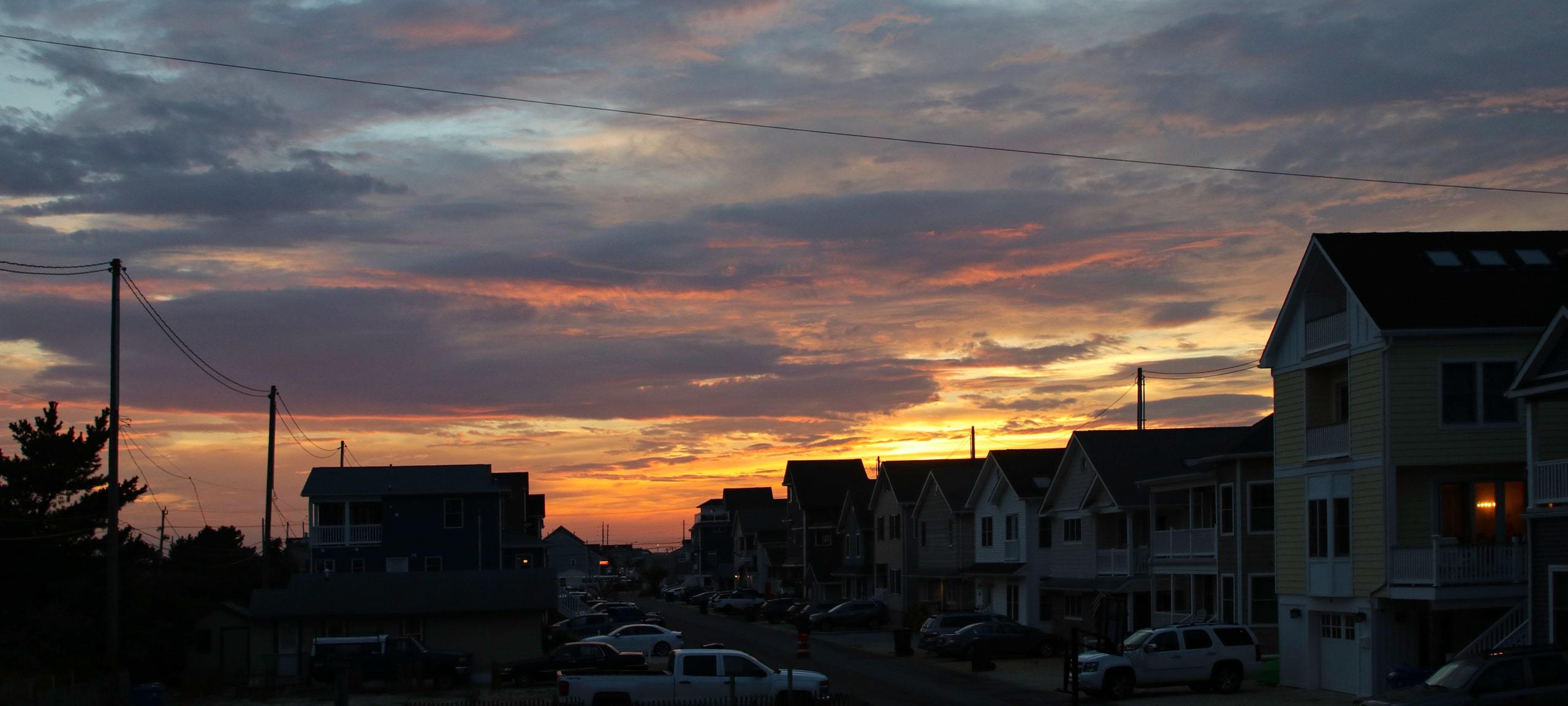 Sunset over residential neighborhood outside of Shrewsbury Township, NJ